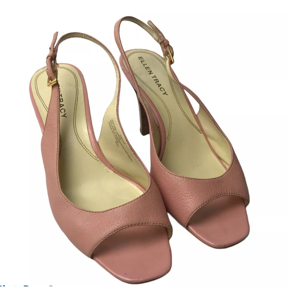 Ellen Tracy Grace Pink Leather Peep Toe Slingback Heels Women’s Size 8.5M